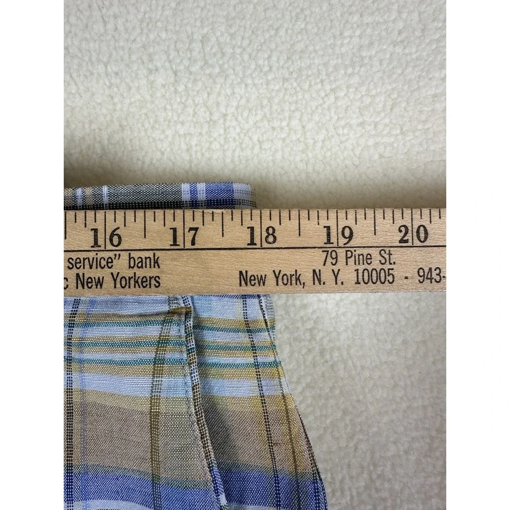 Tommy Bahama Plaid Green Blue Orange Linen Blend Flat Front Shorts Mens Size 34